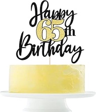Black Gold Glitter Happy 65th Birthday Cake Topper,Happy 65 Birthday Cake Decoration for 65 & Fabulo