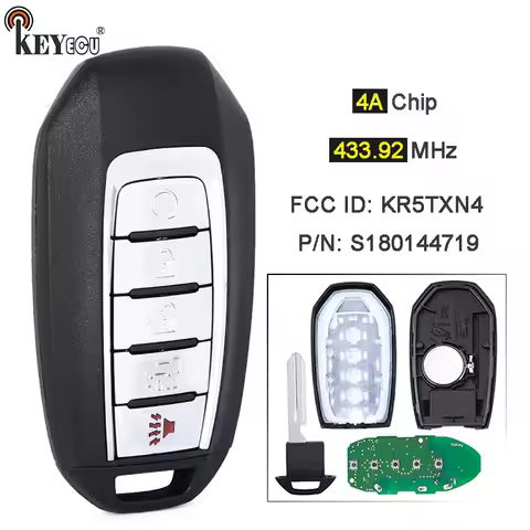 KEYECU 433.92MHz 4A Chip FCC ID: KR5TXN4, S180144719, 285E3-6SA7B Keyless Remote Smart Key Fob for I