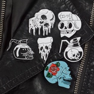 Skull Enamel Pins Brooch Collection Badges Coffee Pot Rose Pizza and Skeleton Brooches Gothic Punk Pin Button Gift for Women Men