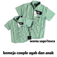 kemeja couple ayah dan anak umur 1-14 tahun warna hijau sage lengan pendek | green Sage kemeja kopel terbaru terviral