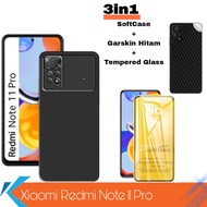 HITAM 3 IN 1 Package Xiaomi Redmi Note 11 Pro Case 3D Camera+Scratch-Resistant Glass+Graskin Black Redmi Note 11 Pro