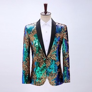 Unique Design Men Sequin Blazer Suit Jacket Purple Blue-Green Leaves Men's Color Sequin Outfit for Event