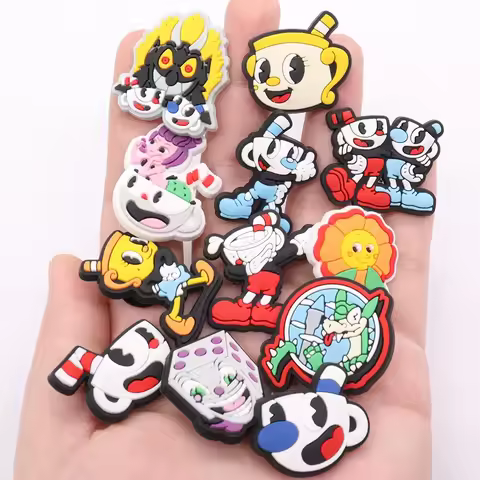 1-12pcs Flower PVC Garden Shoe Charms Cartoon Tea Cup Man PVC Accessories Shoes Buckles Clog Fit Wri