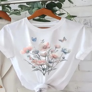 2026 Ready Stock Ladies Summer T-Shirt Printed Fashion Casual Cute Short-Sleeved Women Round Neck Pr