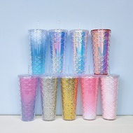 Starbucks Barbie tumbler 710ml Mermaid Scales Cup Fish Scale Cup Tumbler Double Layer Plastic Straw Cup