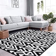 Ompaa Ultra Soft Geometric Bedroom Rugs Memory Foam Carpet, Black 5 x 8 Feet, Cozy Area Rugs for Liv