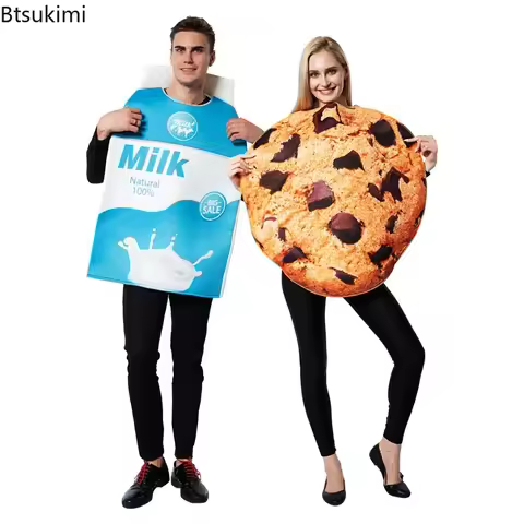 New Funny Adult Cookies and Milk Costume Halloween Costume for Couple Men Milk Costume Women Cookies