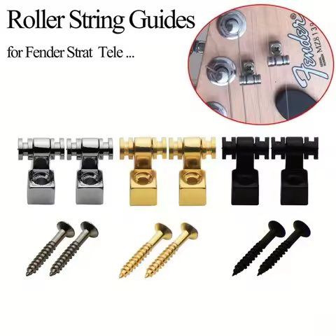 2Pcs Guitar Roller String Trees Retainer Guide - Chrome Mounting Tree in Silvery Black Golden 3 Colo