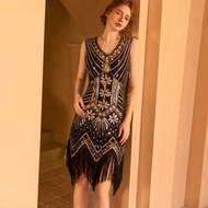 1920s Flapper Sequin Dress V Neck Gatsby Dress Roaring 20s Sequin Beaded Dress Vintage Art Deco Dress