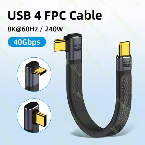 Elbow USB 4.0 Gen3 40Gbps FPC Cable PD 240W 5A Fast Charging USB C to Type C Cable Thunderbolt 3 8K@