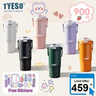 Tyeso 900ml Tumbler Hot and Cold Water Bottle Tumbler with Straw Insulated Vacuum Tumbler Christmas