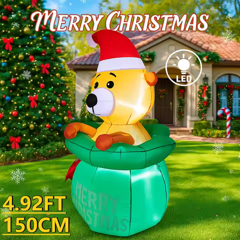 4.92FT Christmas Inflatable Toys Bear Gift Bag Christmas Supplies Home Decor Ornament Festive Gift L