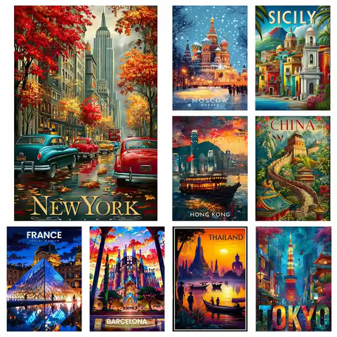 Diamond Painting Kit New York, Tokyo City Scenery Decoration DIY Full Drill World City Scenery Mosai