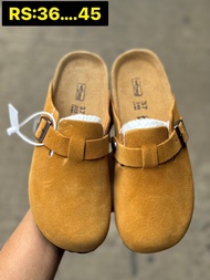 Bir-Ken Sandal Leather รองเท้าแตะ หัวปิด ทรงคลาสสิค (36-45 Eu) ทำจากหนัง พื้นไม้ พร้อมกล่อง V79A103