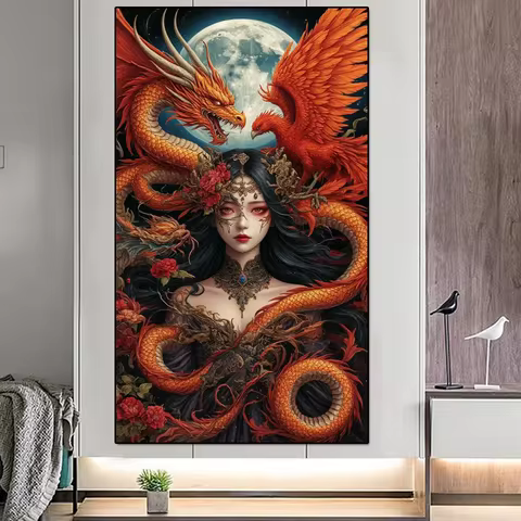 5D Diamond Art Painting Goddess Dragon Phoenix Woman Moon DIY Craft Cross Stitch Full Rhinestones Mo