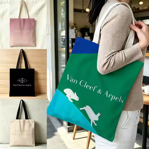 Street V-V-Van Cleef & ArpelS Storage Bags Polyester Canvas Foldable Tote Bag Lightweight Reusable S