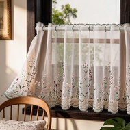 Embroidered Mimosa Gauze Cafe Curtain Kitchen Half Short Curtain Room Divider