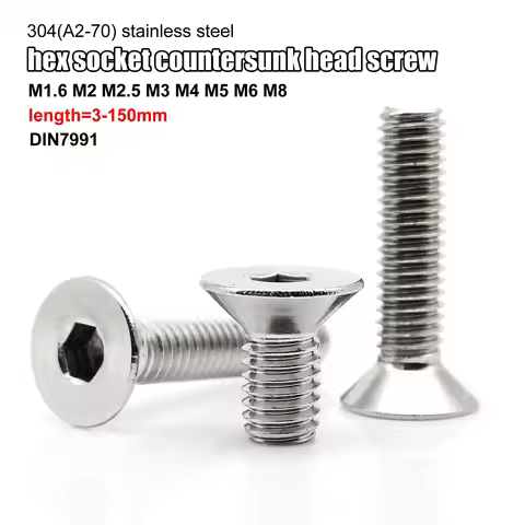 5/10/50pcs M1.6 M2 M2.5 M3 M4 M5 M6 M8 304 A2-70 Stainless Steel Hexagon Hex Socket Head Flat Counte
