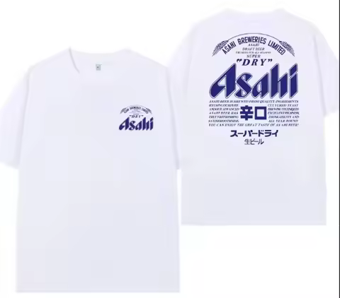 Japanese Asahi Beer T-shirt - Men's Large Size Casual Retro Loose-Fitting Trendy Beer Short Sleeve T