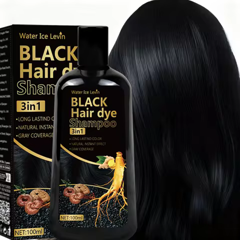 Pure Black Hair Dye Shampoo 3in1. Long Lasting Rich Color, Gray Coverage. Organic Ginger Polygonum E