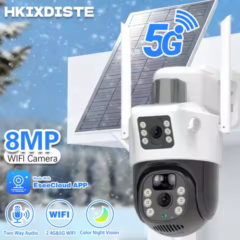 4K 8MP Outdoors Solar Camera 5G Wifi PTZ IP Camera Built in 10800Mah Battery Human PIR Detection Dua