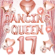 (SG SELLER) 17th Birthday Decorations, 17th Birthday Balloon, Rose Gold Birthday Decorations Set 17 