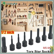 TAMAKO 1Pcs Electric Drill Socket Adapter, Long Bit 78mm Length 12 Point Torx Socket, Metric 1/2 Inc