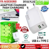 ROBOT RT-K8 Type C + USB Charger Adapter PLUS Original Dual Output USB A + TYPE C Charger