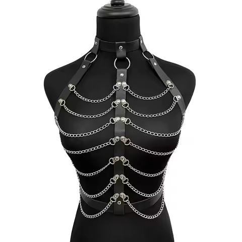 Women's Belt Body Harness Bra Bondage Chain Chest Harness Leather Lingerie Bdsm Fetish Clothing Goth