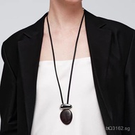 Ebony Wood Women's High-end Spliced Leather Adjustable Niche Long Necklace Natural Metal Necklace Li