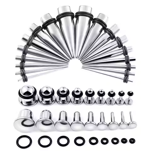 2Pcs/Lot 14G-00G Stainless Steel Ear Gauges Stretching Tapers Plugs Kit Single Flat Top Plugs Expand