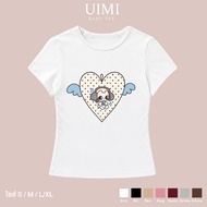 (COD) UIMI Women's T-Shirt Baby Tee Slim Fit Heart Pattern With Wings And Headphones Y2K Style