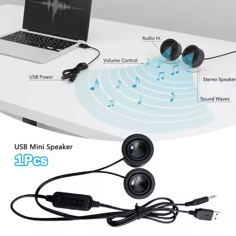 1Pcs 4Ohm USB Mini Speaker Transparent Black 6W Paste Type Small Speaker High Volume USB Powered Dua