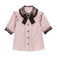 Women Lolita Blouse Teen Lace Short Puff Sleeve Shirt Peter Pan Collar Gothic Kawaii Vintage Ruffle