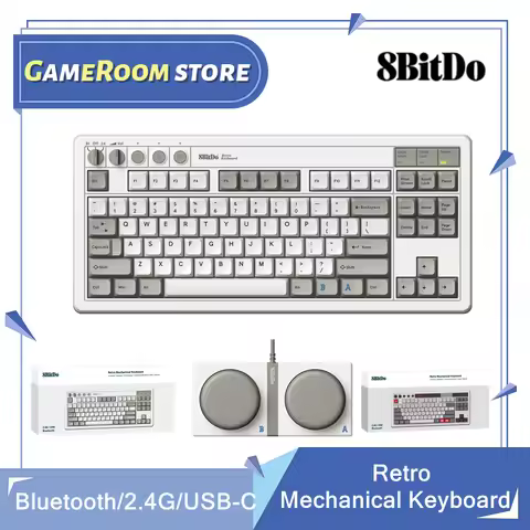8Bitdo Retro Mechanical Keyboard, Bluetooth/2.4G/USB-C Hot Swappable Gaming Keyboard with 87 Keys fo