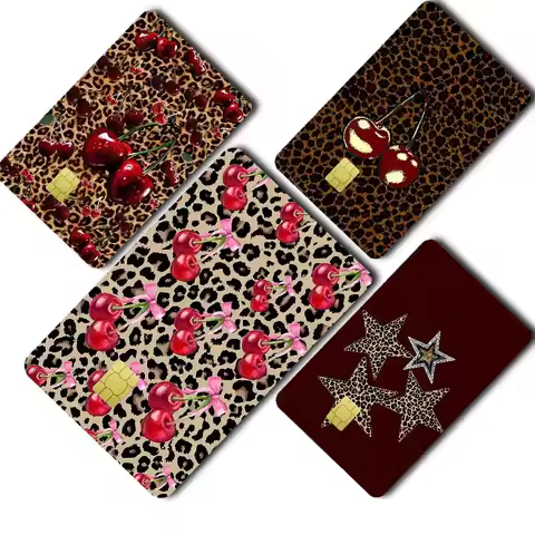 Leopard Print Cherry Star Credit Debit Card Film Skin Sticker Credit Card Skin Stickers For Bank Car