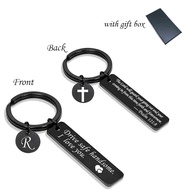 (With Gift Box)26 Letters Drive Safe Handsome Keychain Psalm 121:8 Bible Verse Stainless Steel Key C