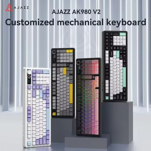 AJAZZ AK980 V2 Three-mode Wired Mechanical Keyboard Hot-swappable Gasket RGB Low-noise Ergonomic Off