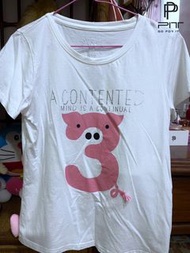 JUNIOR POLISEN 專櫃品牌小豬數字造型T恤｜女款短袖可愛上衣｜M號