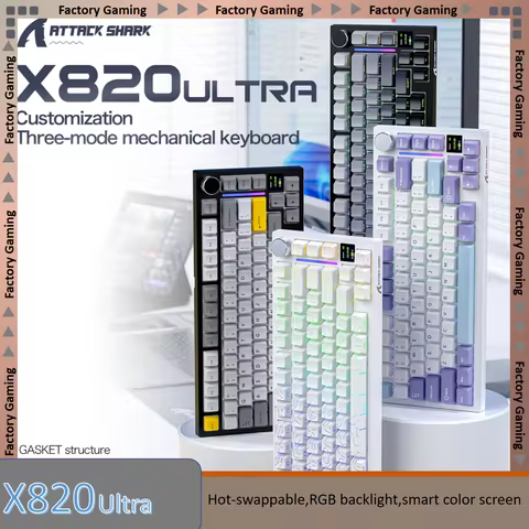 ATTACK SHARK X820Ultra Wireless Mechanical Keyboard Smart Color Screen& Knob,Tri-Mode, Gasket Mount,