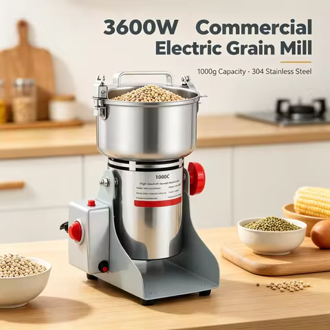 Electric Grain Mill 3600W Commercial Grinder, 304 Stainless Steel Powder Machine with 2.2 lbs Capaci