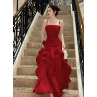 BECHIC Two-Strap Pleated Long Dress – Wedding Event Dress Maxi Dress Long Dress