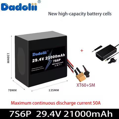 7S6P 29.4V21Ah high-capacity ternary lithium battery pack with continuous discharge of 50A and a lif