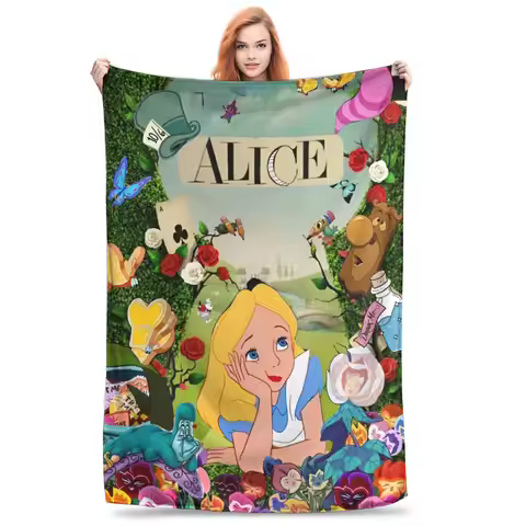 Alice In Wonderland Throw Blanket for Couch Fuzzy Soft Plush Blanket 50x60 Inch Multi-size Bedspread
