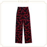 KLOSET Ribbon Bow Wide Leg Pants (VC23-P001) กางเกงขายาวผ้าพิมพ์โบว์