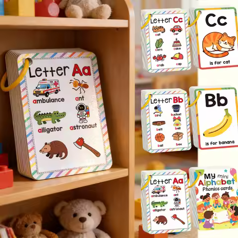 156 Words with Pictures 26 Letters English Alphabet Cards Children's Flashcards Colorful Design A-Z 