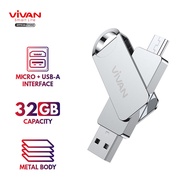 VIVAN Flashdisk OTG VOM132 32GB Dual Interface Micro &amp; USB-A Metal Body Silver Garansi Resmi 1 Tahun