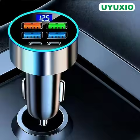 UYUXIO 6 in 1 Multi Port USB C Car Charger Adapter with Volt Meter Fast Charge with Voltage Display 