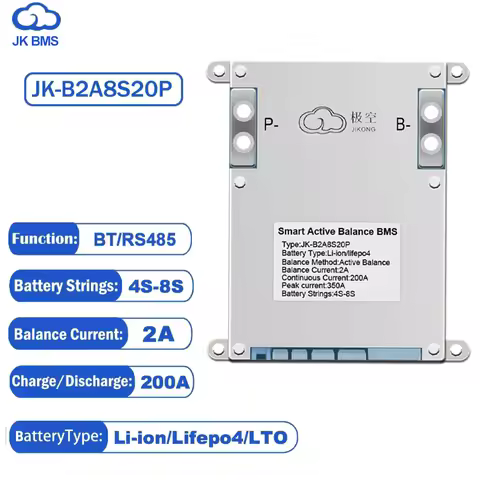 JK SMART BMS 200A JK-B2A8S20P 4S Lifepo4 Battery 8S 24V 12V 2A Active Balance Bluetooth RS485 BT Li-