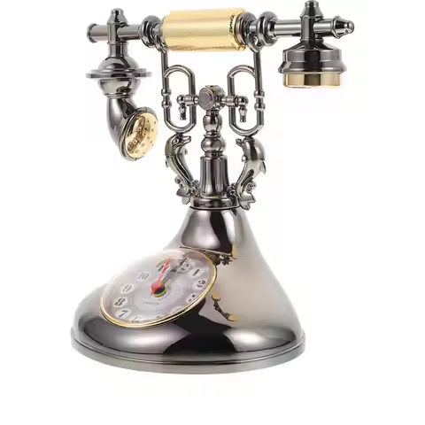 Vintage Telephone Clock Retro Globe Telephone Violin Grandfather Desk Resin Handicraft Office Table 